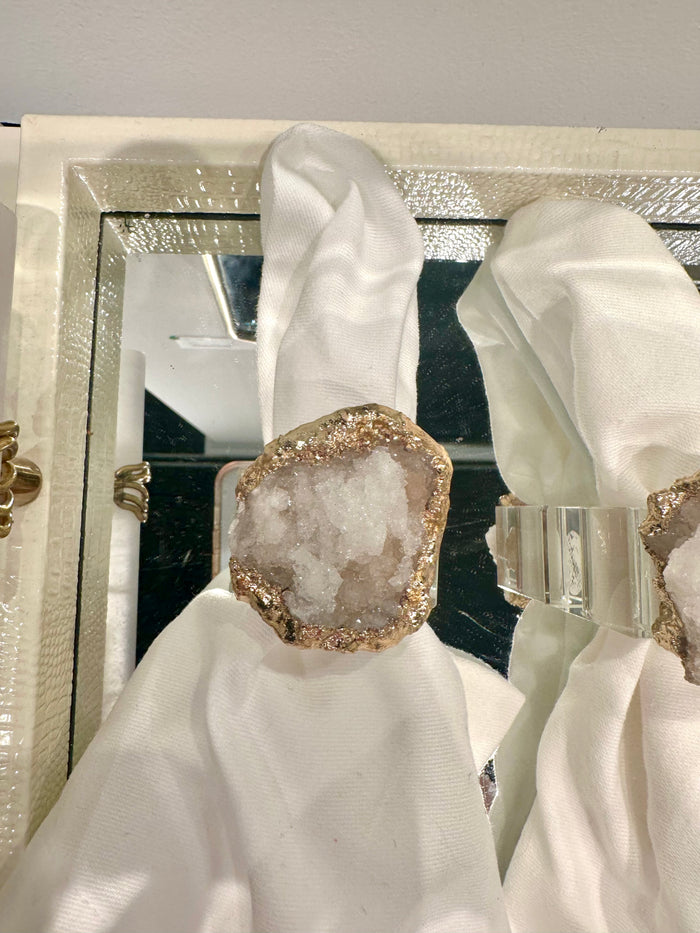 Amorina White and Gold Geode Napkin Rings (Set of Four) - Luxury Living Collection