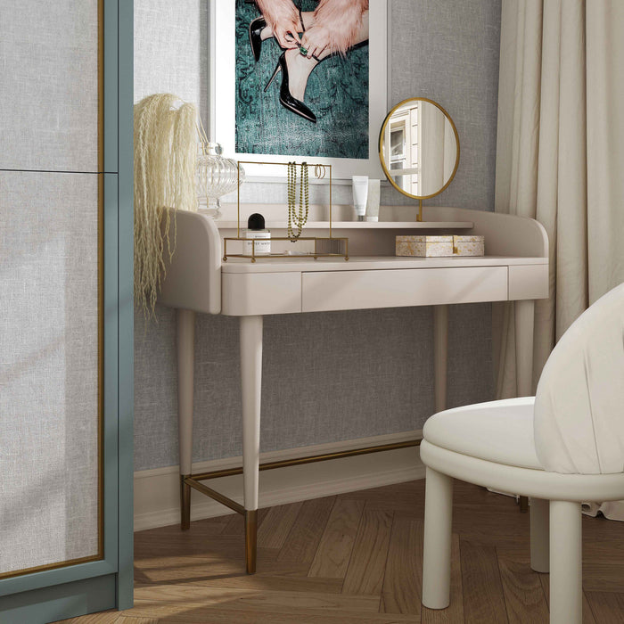 Cristiano Taupe Vegan Leather Wrapped Vanity Desk - Taupe/Brass