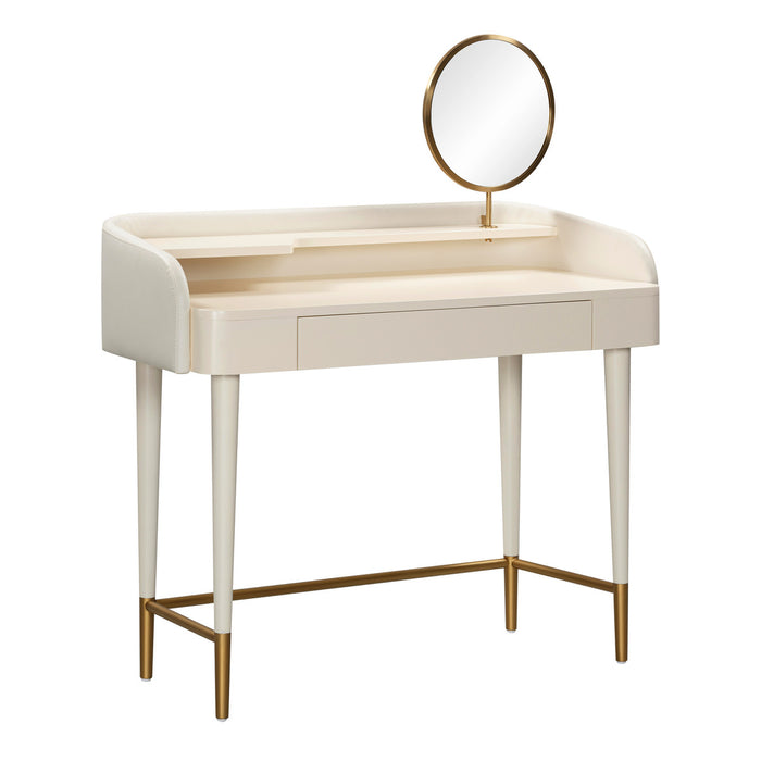 Cristiano Cream Vegan Leather Wrapped Vanity Desk - Cream / Brass