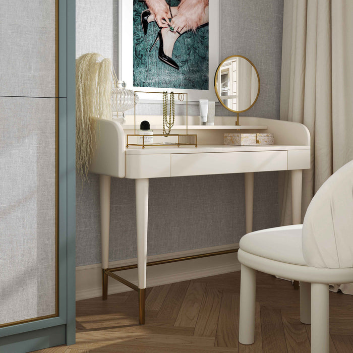 Cristiano Cream Vegan Leather Wrapped Vanity Desk - Cream / Brass