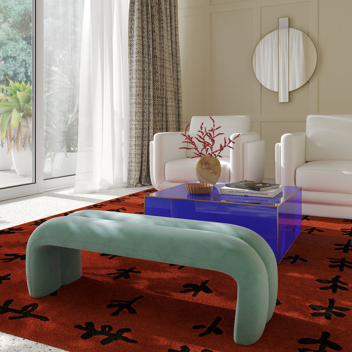Lucien Green Velvet Channeled Bench - Luxury Living Collection