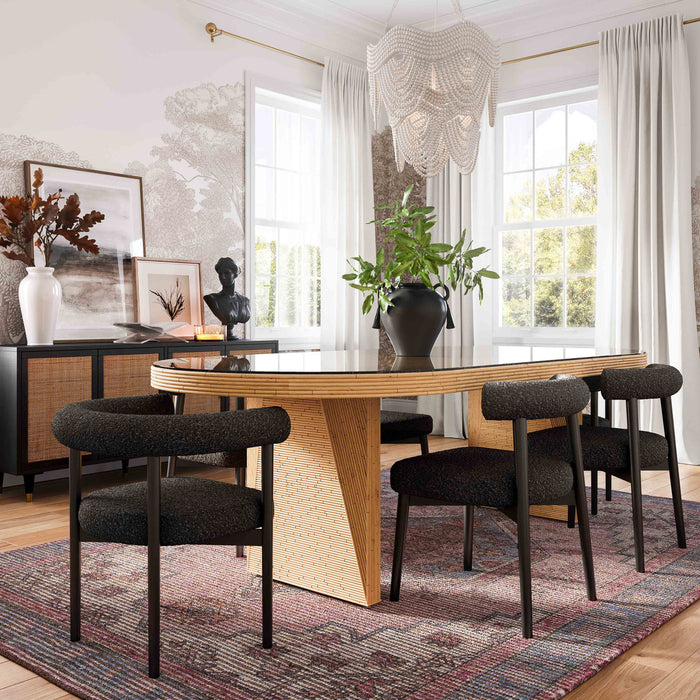 Kruze Natural Rattan and Glass 95" Oval Dining Table - Luxury Living