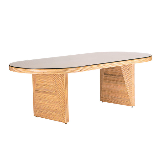 Kruze Natural Rattan and Glass 95" Oval Dining Table - Luxury Living