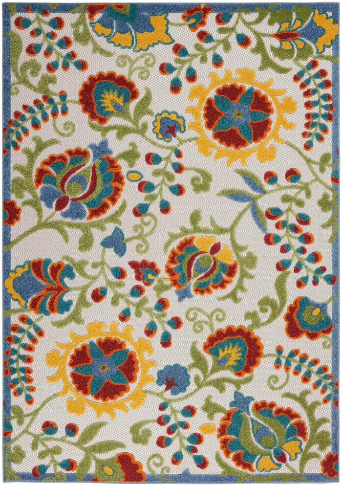 Annitra Indoor/Outdoor Ivory & Multicolor Flower Garden Area Rug - Elegance Collection