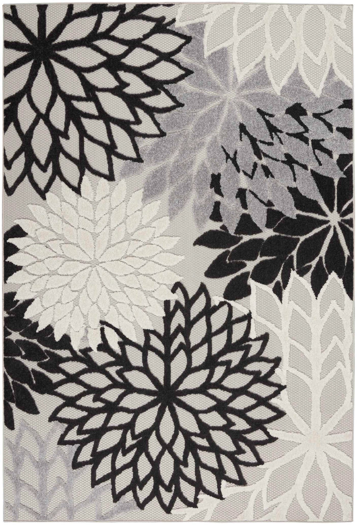 Annitra Indoor/Outdoor Black & White Bouquet Area Rug - Elegance Collection