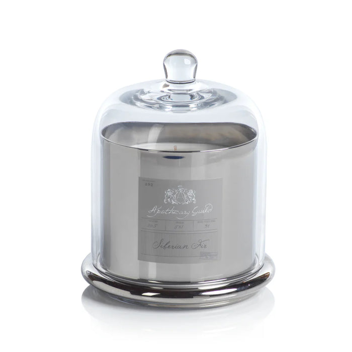 Apothecary Siberian Fir Scented Silver Candle with Glass Dome - Set 0f 4 (2 Sizes Available)