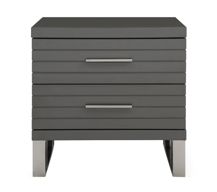 Surya Grey High Gloss Slatted Nightstand