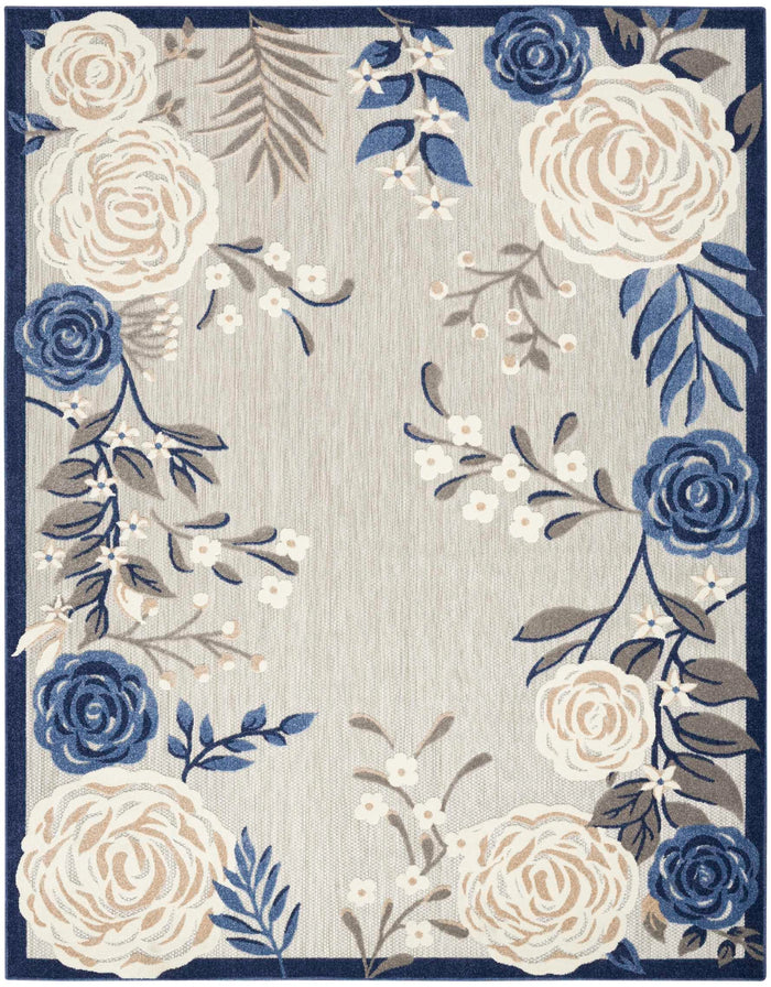 Annitra Indoor/Outdoor Blue & Grey Garden Area Rug - Elegance Collection