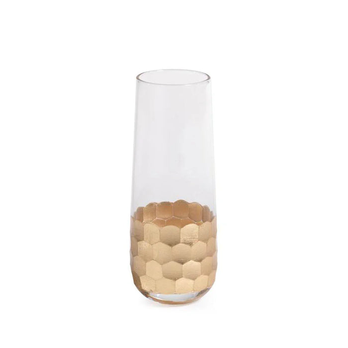 Fez Cut Glass Champagne Flute with Gold Leaf - Set of 12