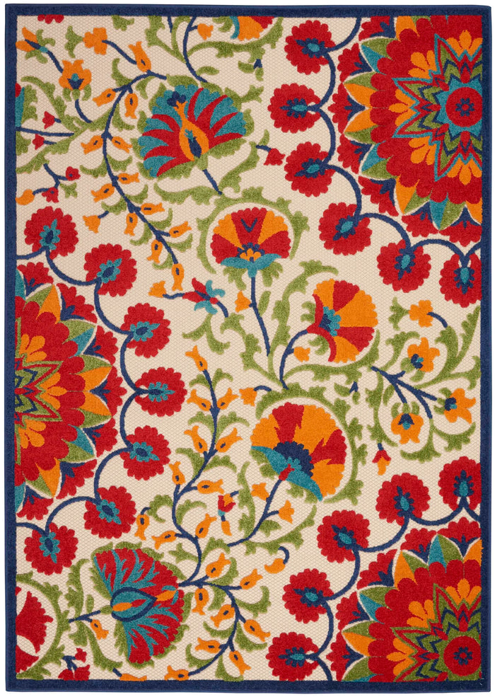 Annitra Indoor/Outdoor Red & Multicolor Blooms Area Rug - Elegance Collection