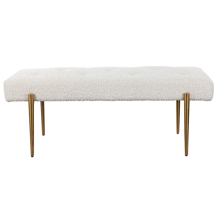 Trinity White Faux Shearling & Brass Bench