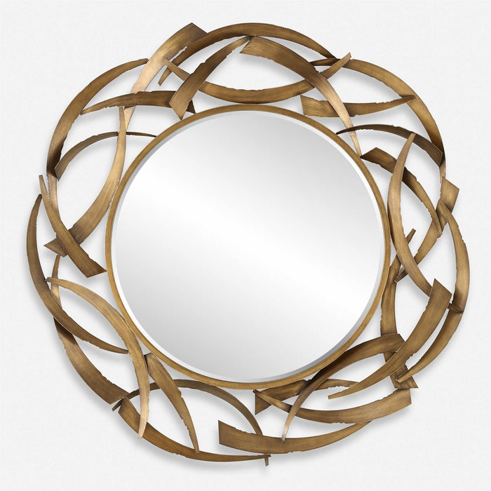 Jagged 55" Golden Bronze Round Mirror