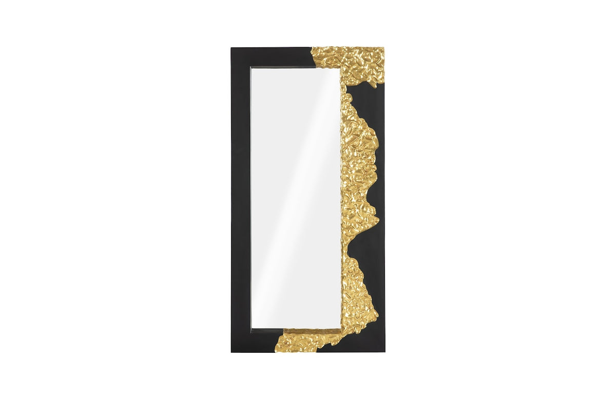 Mars Large Rectangular Black & Gold Leaf Wall Mirror