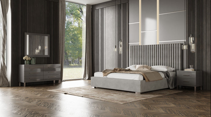 Surya Silver & Grey Velvet Upholstered Platform Bed Set