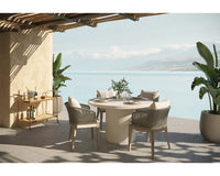 Nicolette Indoor/Outdoor White 55" Dining Table & Outdoor Capri Brown Teak Dining Chairs (Set of 4)