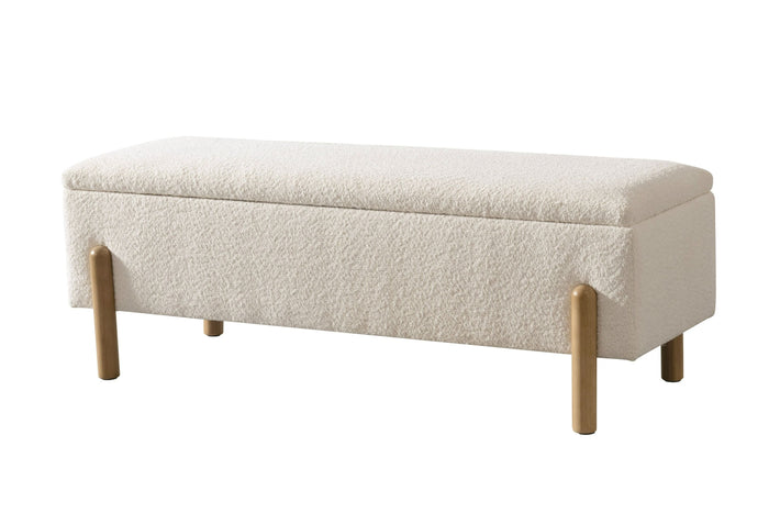 Tia Modern Ivory & Wood Bench With Storage