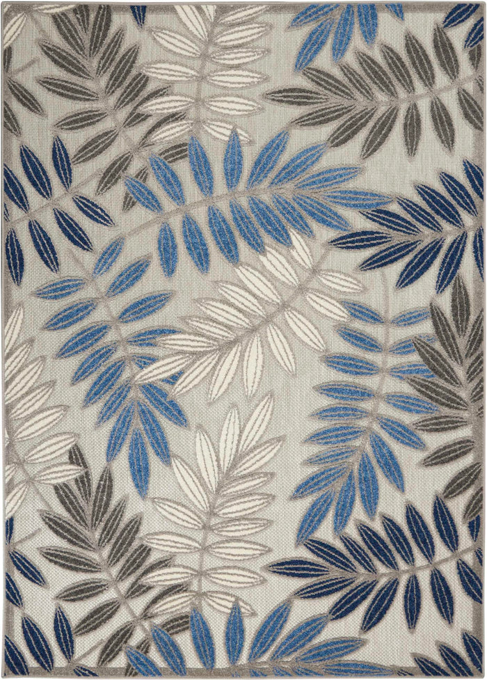 Annitra Indoor/Outdoor Grey & Blue Leaf Area Rug - Elegance Collection