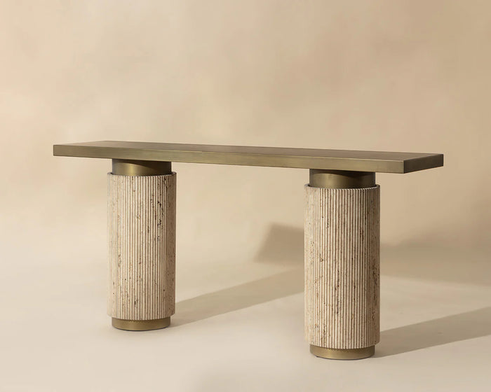 Ashva 68" Natural Travertine & Brass Console Table