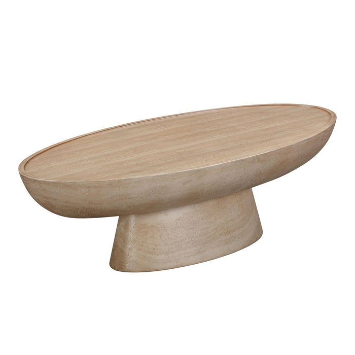 Cline Textured Faux Travertine Indoor / Outdoor Coffee Table
