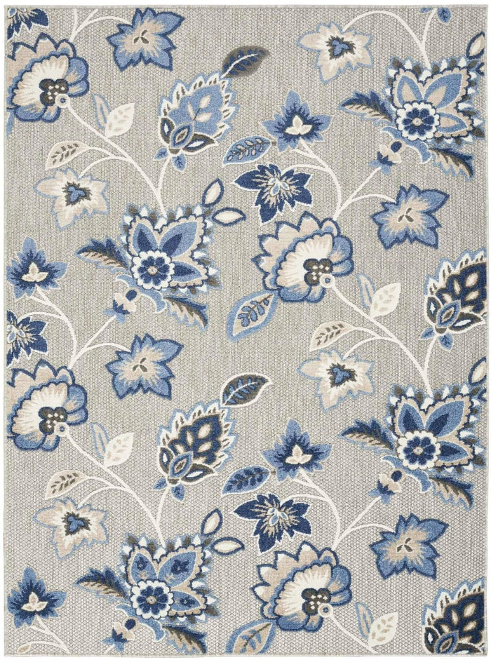 Annitra Indoor/Outdoor Blue & Grey Floral Area Rug - Elegance Collection