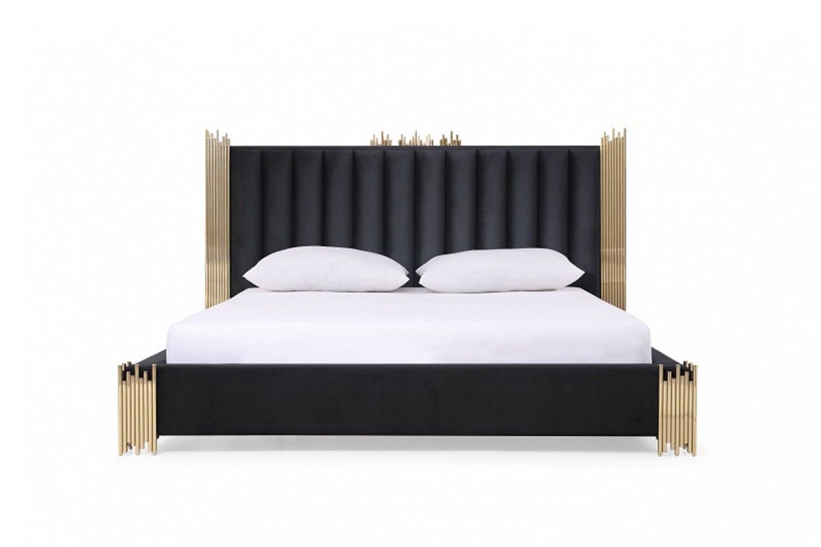 Aurelius Modern Black Velvet & Gold Bed