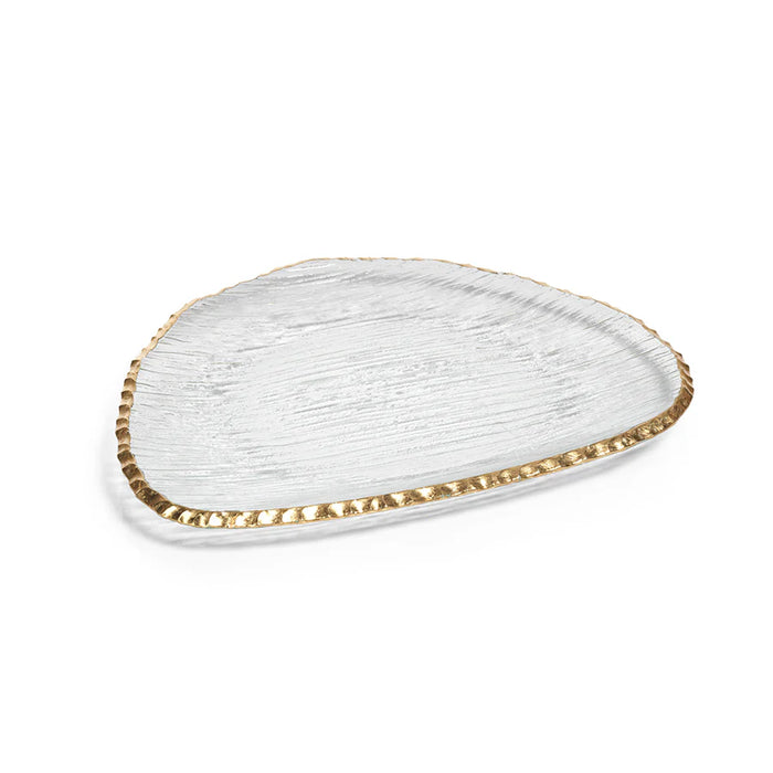 Alida 12 Large & 12 Small Textured Organic Shape Plate with Jagged Gold Rim (24 Plates)