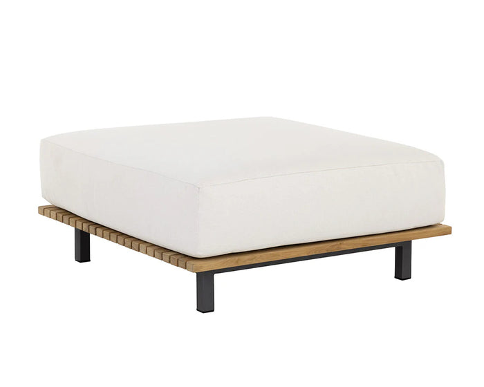 Geneve Cream & Teak Wood Outdoor Modular Ottoman