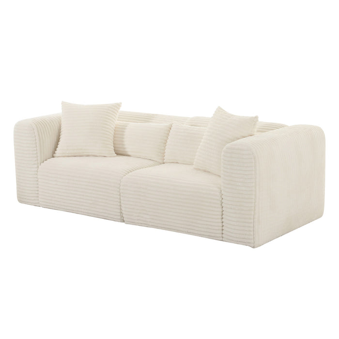 Telav Fluffy Oversized Cream Corduroy Modular Loveseat