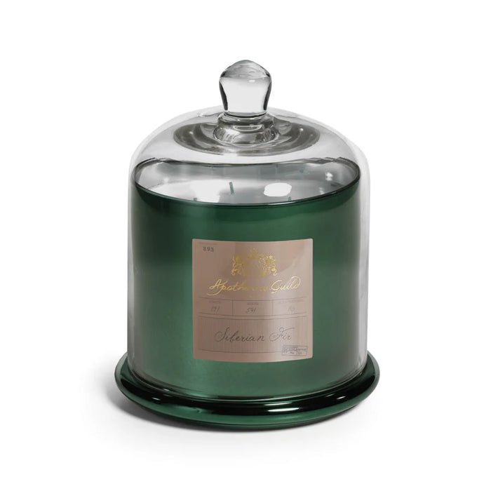 Apothecary Siberian Fir Scented Green Candle with Glass Dome - Set 0f 4 (2 Sizes Available)