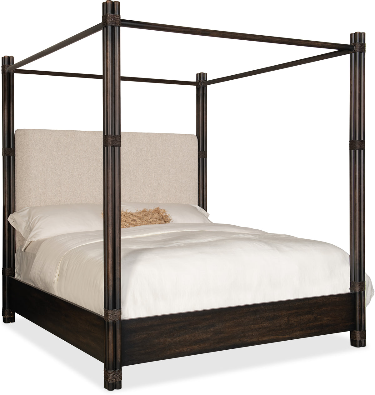 Nolita Black Sand Upholstered Poster Bed With Canopy