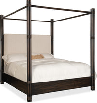 Nolita Black Sand Upholstered Poster Bed With Canopy