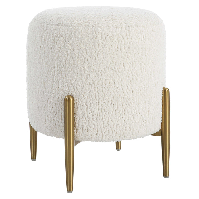 Riely White Faux Shearling & Brass Ottoman
