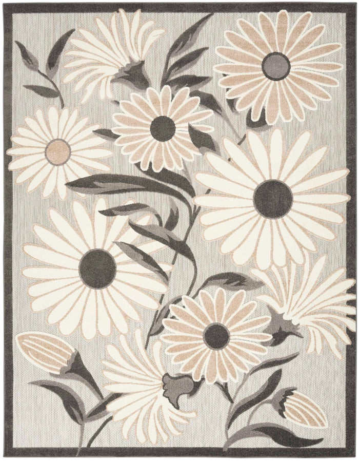 Annitra Indoor/Outdoor Beige Flowers Area Rug - Elegance Collection