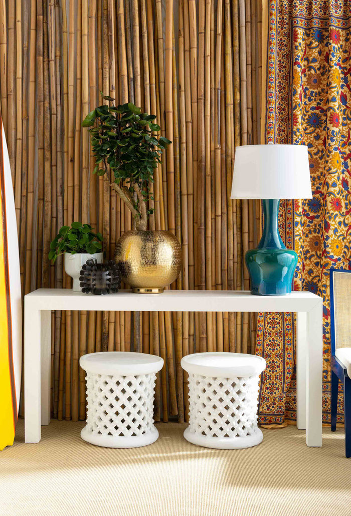 Rogelio 60" Large Grasscloth Chiffon White Console Table