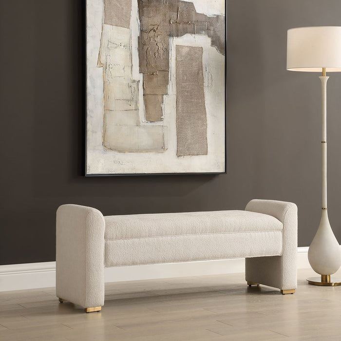 Tailored 56" Ivory Boucle & Gold Bench