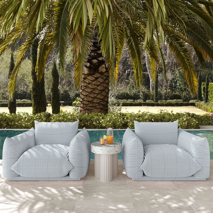 Barts Pearl and Blue Striped Stuffed Outdoor Armchair