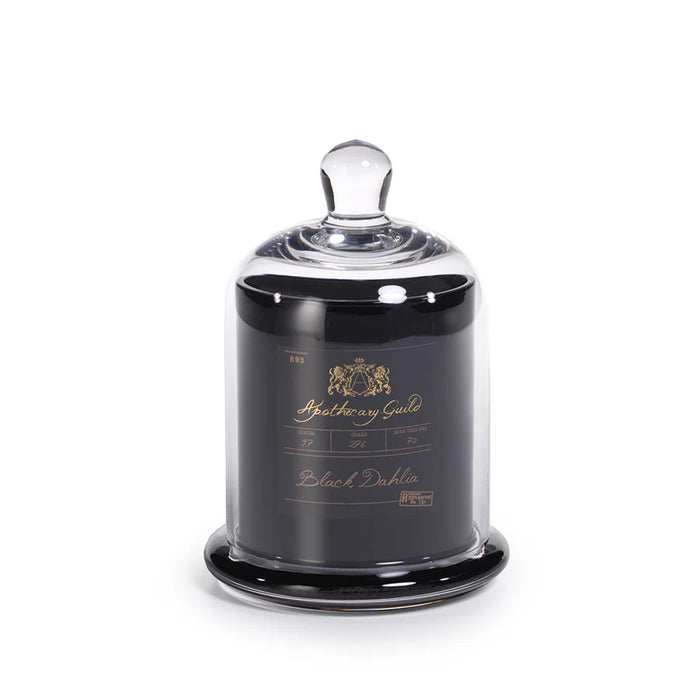 Apothecary Black Dahlia Scented Black Candle with Glass Dome - Set of 4 (2 Sizes Available)