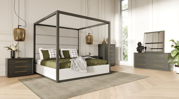 Pentra Contemporary Grey and Gold Nightstand