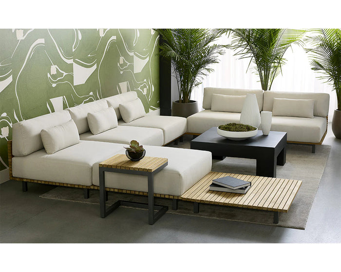 Geneve Cream & Teak Wood Outdoor Modular Ottoman