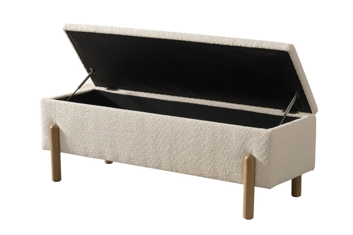 Tia Modern Ivory & Wood Bench With Storage