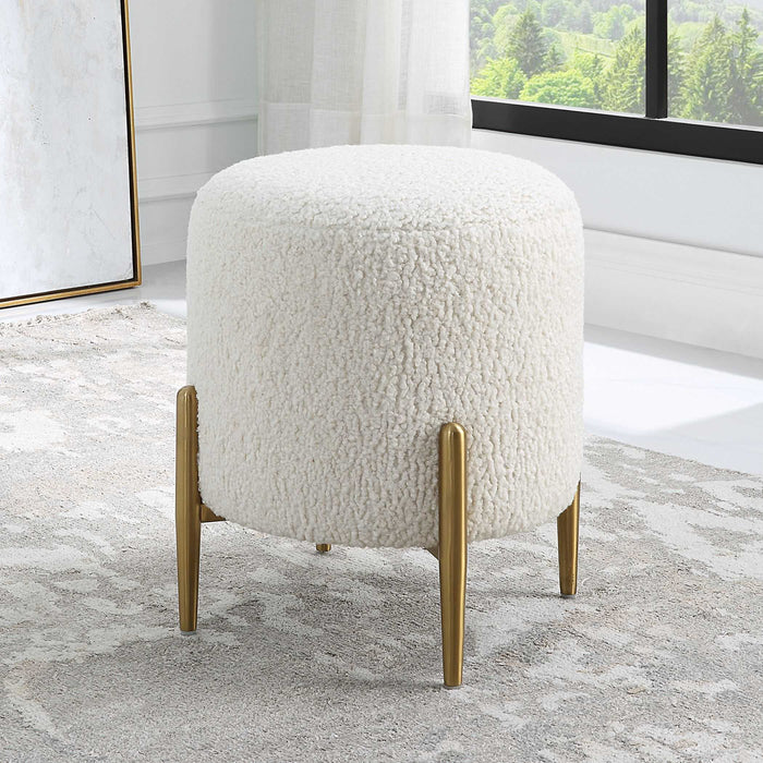 Riely White Faux Shearling & Brass Ottoman