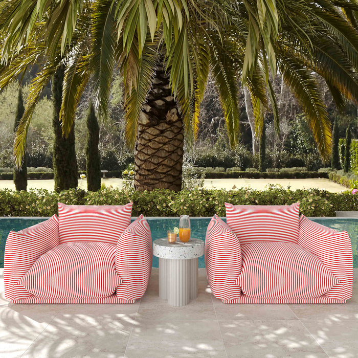 Barts Pearl and Red Striped Stuffed Outdoor Armchair