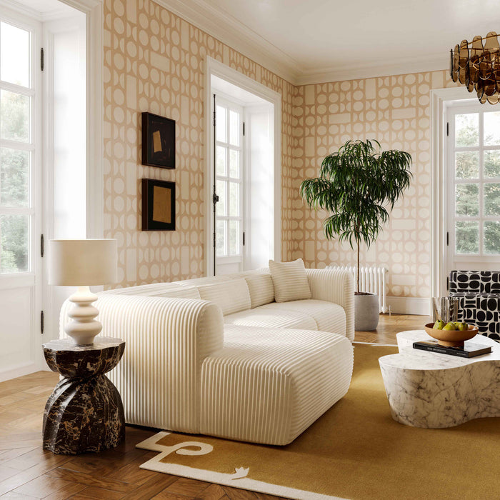 Telav Fluffy Oversized Cream Corduroy Modular LAF Chaise