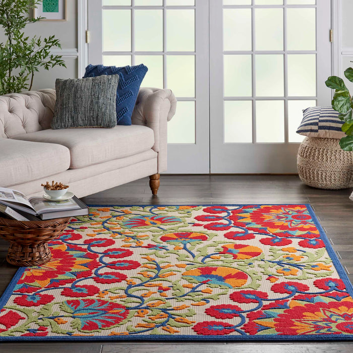 Annitra Indoor/Outdoor Red & Multicolor Blooms Area Rug - Elegance Collection