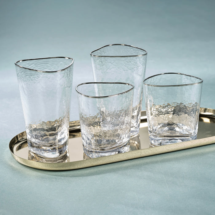 Aperitivo Triangular Double Old Fashioned Glass with Platinum Rim - Set of 12