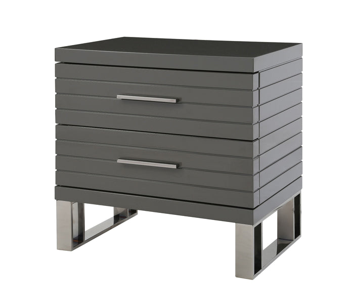 Surya Grey High Gloss Slatted Nightstand