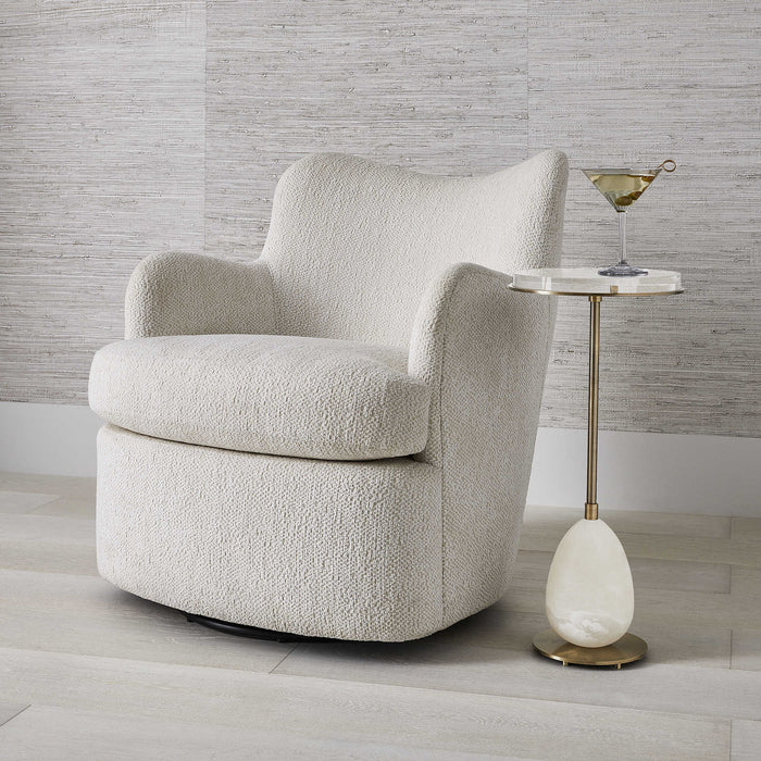 Geovanna Cream Chenille Swivel Chair