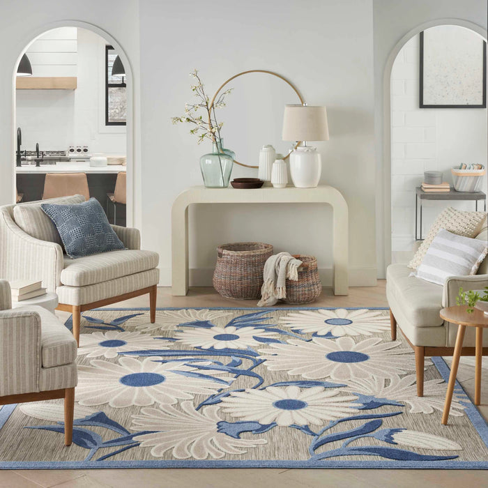 Annitra Indoor/Outdoor Blue & Grey Patterned Area Rug - Elegance Collection