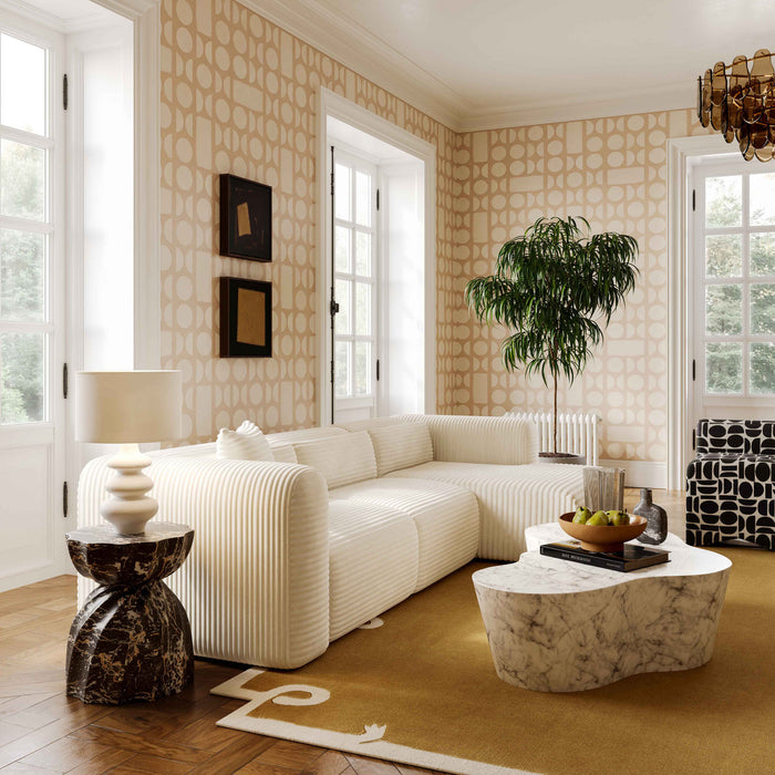 Telav Fluffy Oversized Cream Corduroy Modular Armless Chair