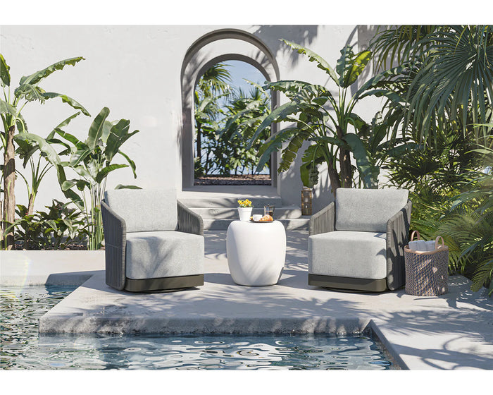 Allariz Outdoor Warm Grey Swivel Armchair (Set of 2)